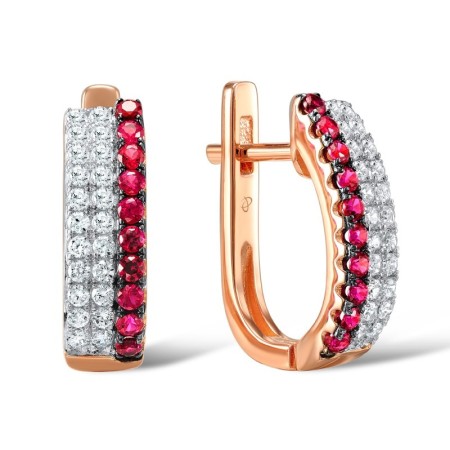 Sterling Silver w/ Rose Plating Earrings Created Ruby,White Cubic Zirconia (E307209CRZSR925)