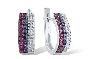 Sterling Silver w/ Black White Plating Earrings Blue Nano Cubic Zirconia,Created Ruby,White Cubic Zirconia (E307210CUSZSK925)