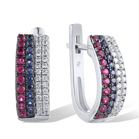 Sterling Silver w/ Black White Plating Earrings Blue Nano Cubic Zirconia,Created Ruby,White Cubic Zirconia (E307210CUSZSK925)