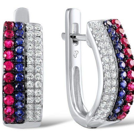 Sterling Silver Earrings Blue Nano Cubic Zirconia,Created Ruby,White Cubic Zirconia (E307210CUSZSL925)