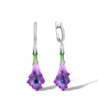 Sterling Silver w/ Black White Plating Earrings Blue Glass,Enamel,White Cubic Zirconia (E307235ENA2SK925)