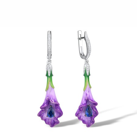 Sterling Silver w/ Black White Plating Earrings Blue Glass,Enamel,White Cubic Zirconia (E307235ENA2SK925)