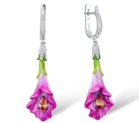 Sterling Silver Earrings Champagne Cubic Zirconia,Enamel,White Cubic Zirconia (E307235ENASL925)