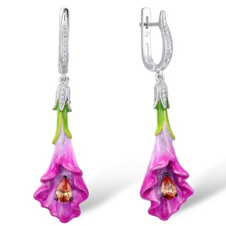 Sterling Silver Earrings Champagne Cubic Zirconia,Enamel,White Cubic Zirconia (E307235ENASL925)