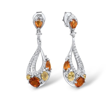 Sterling Silver Earrings White Cubic Zirconia,Yellow Cubic Zirconia,Yellow Glass (E307247MULSL925)