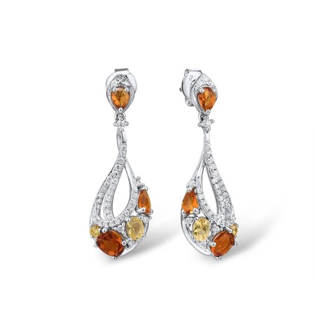 Sterling Silver Earrings White Cubic Zirconia,Yellow Cubic Zirconia,Yellow Glass (E307247MULSL925)