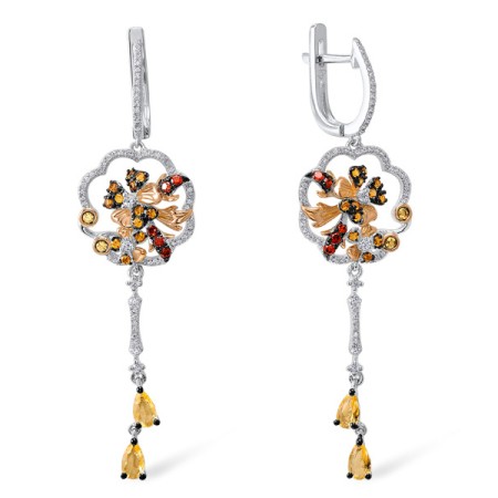 Sterling Silver Earrings Citrine,Garnet Cubic Zirconia,White Cubic Zirconia,Yellow Glass,Yellow Nano Cubic Zirconia (Ci (E307263MULSL925)
