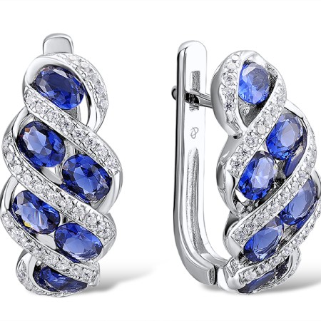 Sterling Silver Earrings Blue Nano Cubic Zirconia,White Cubic Zirconia (E307279BZZSL925)