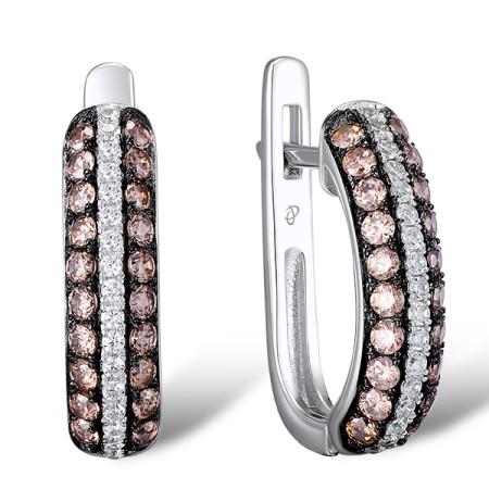 Sterling Silver w/ Black White Plating Earrings Chocolate CZ,White Cubic Zirconia (E307280CHWZSK925)