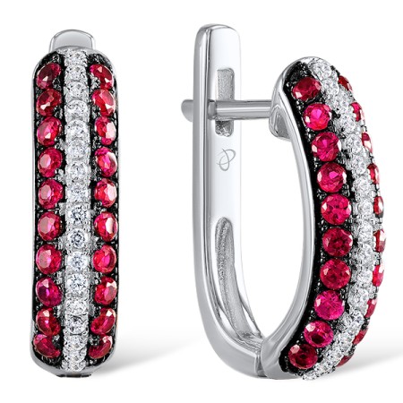 Sterling Silver w/ Black White Plating Earrings White Cubic Zirconia,Created Ruby (E307280CRZSK925)