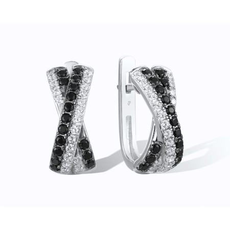 Sterling Silver w/ Black White Plating Earrings Synthetic Black spinel,White Cubic Zirconia (E307281BSNZSK925)