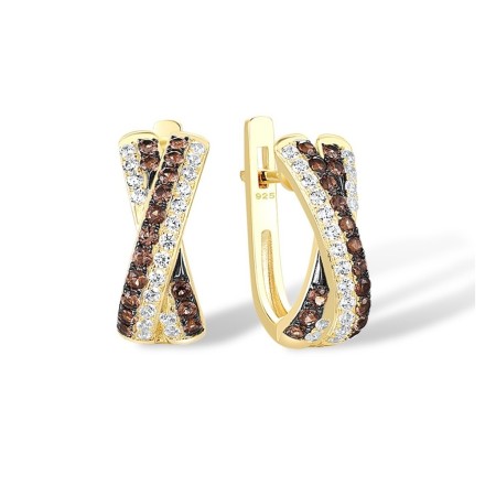 Sterling Silver w/ Yellow Black Plating Earrings Nano Brown Spinel,White Cubic Zirconia (E307281NBZSC925)