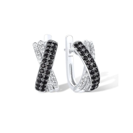 Sterling Silver w/ Black White Plating Earrings Synthetic Black Spinel,White Cubic Zirconia (E307283BSNZSK925)