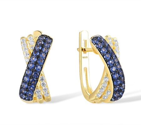 Sterling Silver w/ Yellow Black Plating Earrings Blue Nano Cubic Zirconia,White Cubic Zirconia (E307283BZZSC925)