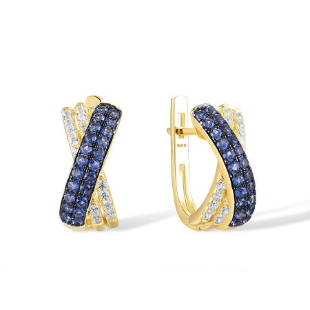 Sterling Silver w/ Yellow Black Plating Earrings Blue Nano Cubic Zirconia,White Cubic Zirconia (E307283BZZSC925)