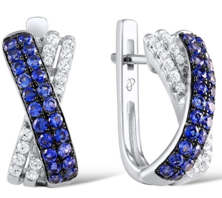 Sterling Silver Earrings Blue Nano Cubic Zirconia,White Cubic Zirconia (E307283CRSZSL925)