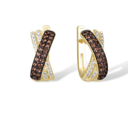 Sterling Silver w/ Yellow Black Plating Earrings Nano Brown Spinel,White Cubic Zirconia (E307283NBZSC925)
