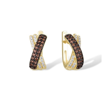 Sterling Silver w/ Yellow Black Plating Earrings Nano Brown Spinel,White Cubic Zirconia (E307283NBZSC925)