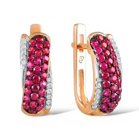 Sterling Silver w/ Rose Plating Earrings Created Ruby,White Cubic Zirconia (E307284CRZSR925)