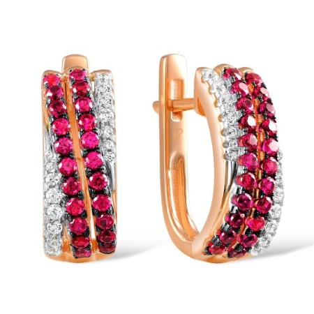 Sterling Silver w/ Rose Plating Earrings Created Ruby,White Cubic Zirconia (E307285CRZSR925)