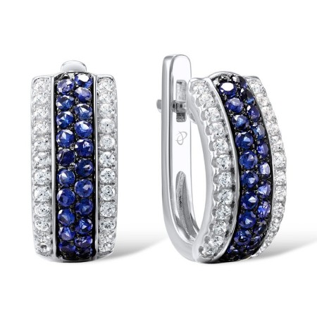 Sterling Silver Earrings Blue Nano Cubic Zirconia,White Cubic Zirconia (E307287CRSZSL925)