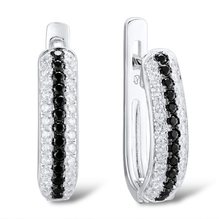 Sterling Silver w/ Black White Plating Earrings White Cubic Zirconia,Black spinel (E307288BSNZSK925)