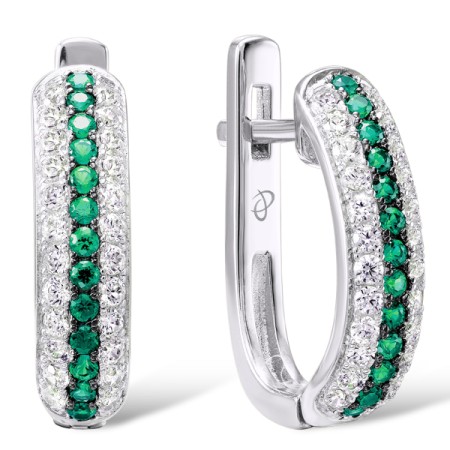Sterling Silver w/ Black White Plating Earrings White Cubic Zirconia,Green Spinel (E307288GSZSK925)