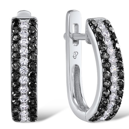 Sterling Silver w/ Black White Plating Earrings White Cubic Zirconia,Black spinel (E307289BSNZSK925)