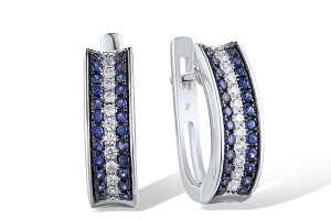 Sterling Silver w/ Black White Plating Earrings Created Sapphire,White Cubic Zirconia (E307290CRSZSK925)