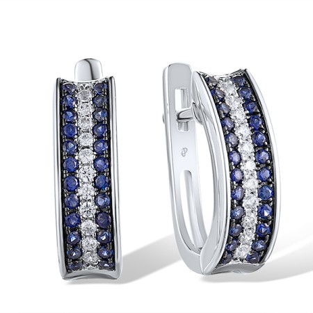 Sterling Silver w/ Black White Plating Earrings Created Sapphire,White Cubic Zirconia (E307290CRSZSK925)
