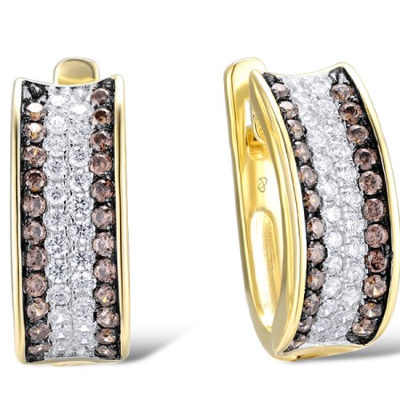 Sterling Silver w/ Yellow Black White Plating Earrings Chocolate CZ,White Cubic Zirconia (E307293CHWZSZ925)