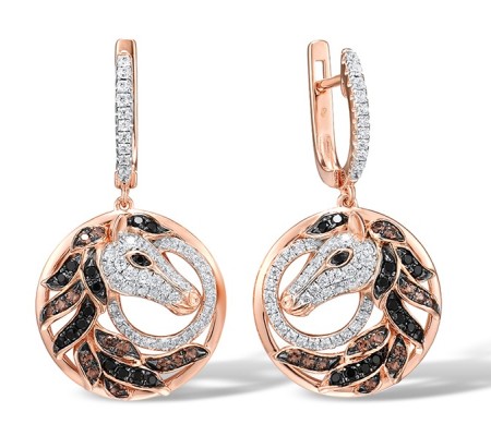 Sterling Silver w/ Rose Black White Plating Earrings Black spinel,Nano Brown Spinel,White Cubic Zirconia (E307309SCWZSV925)