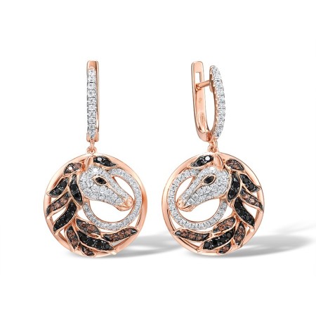 Sterling Silver w/ Rose Black White Plating Earrings Black spinel,Nano Brown Spinel,White Cubic Zirconia (E307309SCWZSV925)