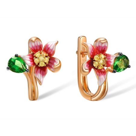 Sterling Silver w/ Rose Plating Earrings Enamel,Green Glass,Yellow Cubic Zirconia (E307320ENASR925)