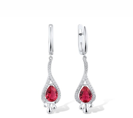 Sterling Silver Earrings Pink Glass,White Cubic Zirconia (E307376PIGZSL925)