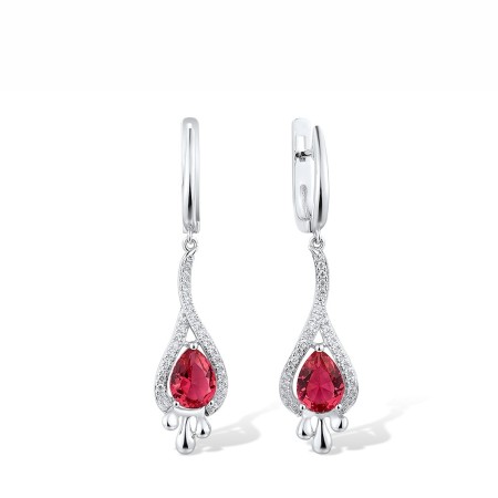 Sterling Silver Earrings Pink Glass,White Cubic Zirconia (E307376PIGZSL925)