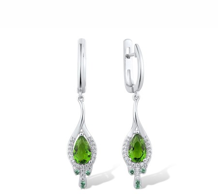 Sterling Silver Earrings Green Glass,Green Spinel,White Cubic Zirconia (E307379GGNZSL925)