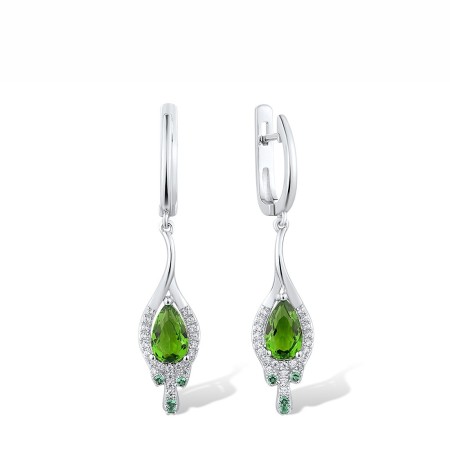 Sterling Silver Earrings Green Glass,Green Spinel,White Cubic Zirconia (E307379GGNZSL925)