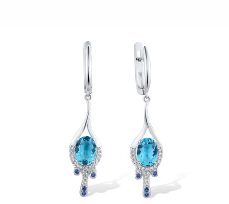 Sterling Silver Earrings Blue Glass,Blue Nano Cubic Zirconia,White Cubic Zirconia (E307380BLNZSL925)