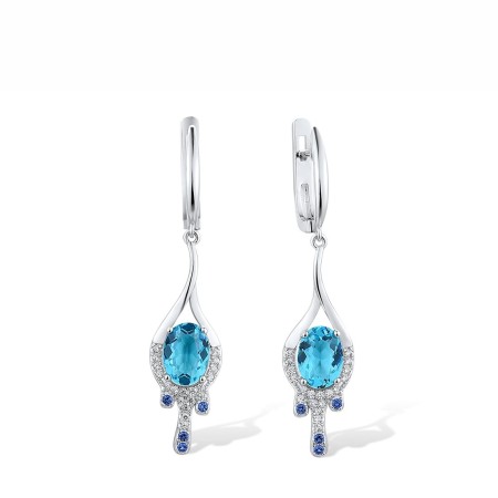 Sterling Silver Earrings Blue Glass,Blue Nano Cubic Zirconia,White Cubic Zirconia (E307380BLNZSL925)