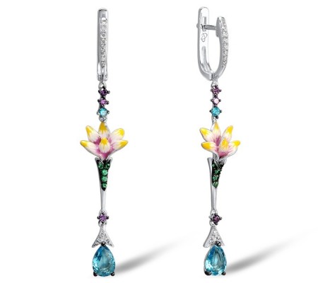 Sterling Silver Earrings Amethyst Cubic Zirconia,Blue Cubic Zirconia,Blue Spinel,Enamel,Green Spinel,White Cubic Zirconia (E307384ENASL925)