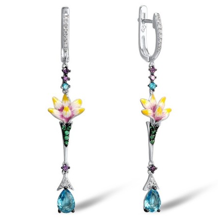Sterling Silver Earrings Amethyst Cubic Zirconia,Blue Cubic Zirconia,Blue Spinel,Enamel,Green Spinel,White Cubic Zirconia (E307384ENASL925)