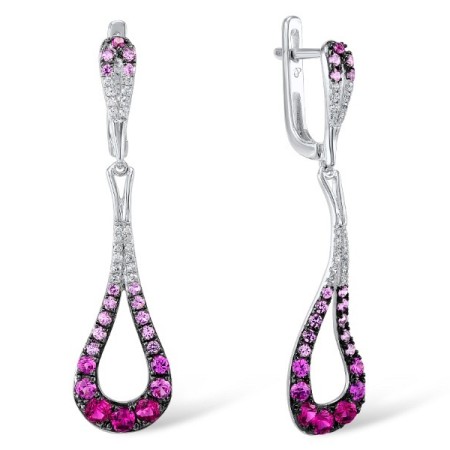 Sterling Silver w/ Black White Plating Earrings Created Pink Sapphire,Created Ruby,White Cubic Zirconia (E307417CPRZSK925)