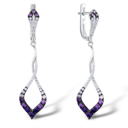 Sterling Silver w/ Black White Plating Earrings Amethyst Cubic Zirconia,Light Purple Cubiz Zirconia,White Cubic Zirconia (E307419ALUZSK925)