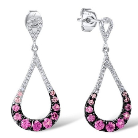 Sterling Silver Earrings Created Pink Sapphire,White Cubic Zirconia (E307420CPSZSL925)