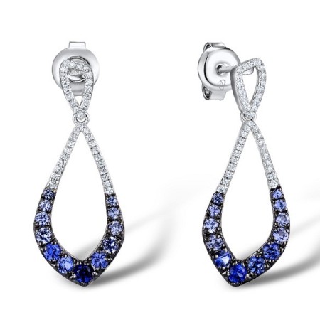 Sterling Silver w/ Black White Plating Earrings Created Sapphire,White Cubic Zirconia (E307421CRSZSK925)