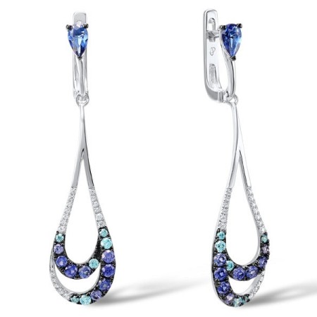Sterling Silver Earrings Blue Cubic Zirconia,Blue Glass,Blue Nano Cubic Zirconia,White Cubic Zirconia (E307424MULSL925)