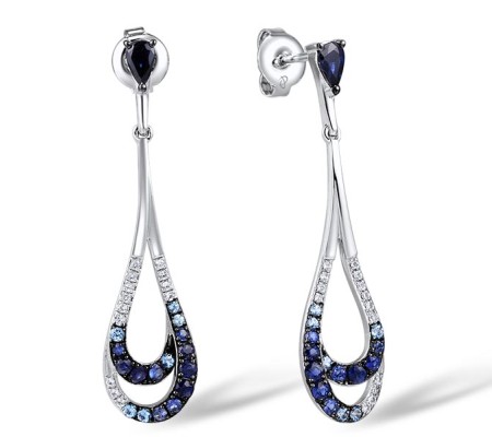 Sterling Silver w/ Black White Plating Earrings Blue Sapphire,Blue Topaz - SIGNITY,White Sapphire (E307424SBSAWSK925)
