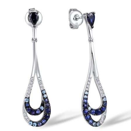 Sterling Silver w/ Black White Plating Earrings Blue Sapphire,Blue Topaz - SIGNITY,White Sapphire (E307424SBSAWSK925)