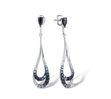 Sterling Silver w/ Black White Plating Earrings Blue Sapphire,Blue Topaz (Swiss Blue),White Sapphire (E307424SBSWSSK925)